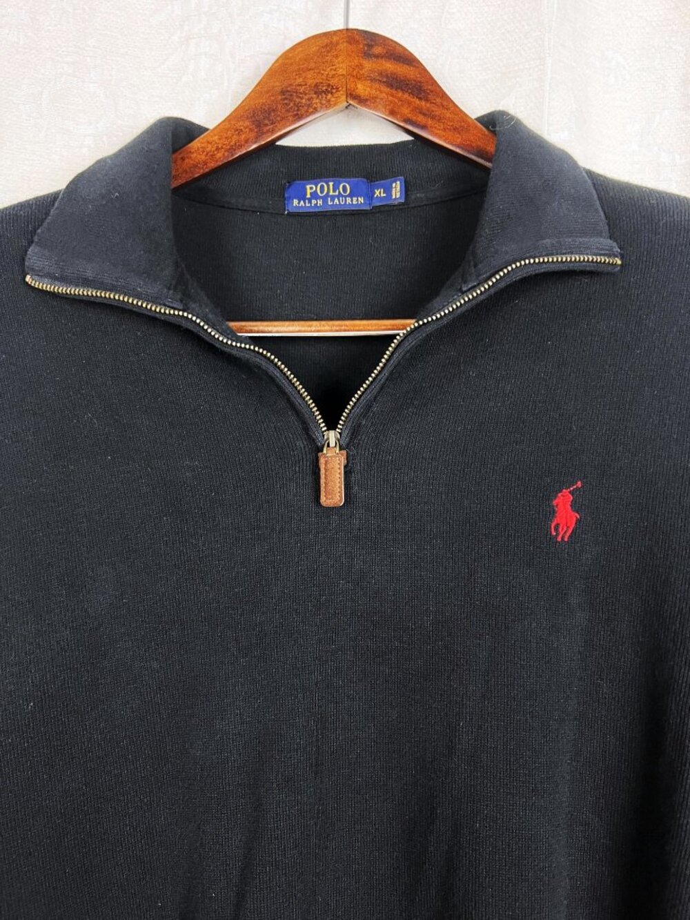 Polo Ralph Lauren cotton quarter zip pullover sweater black knit preppy classic